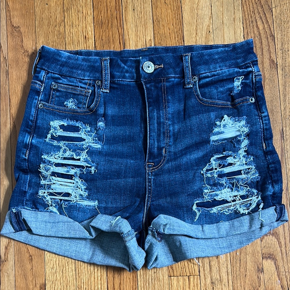 American Eagle Outfitters Blue Jean Shorts High-Waisted Distressed
